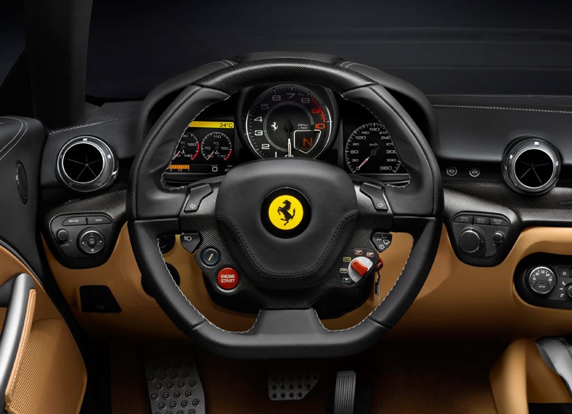 Inside the cabin of the Ferrari F12 Berlinetta. This is the driver